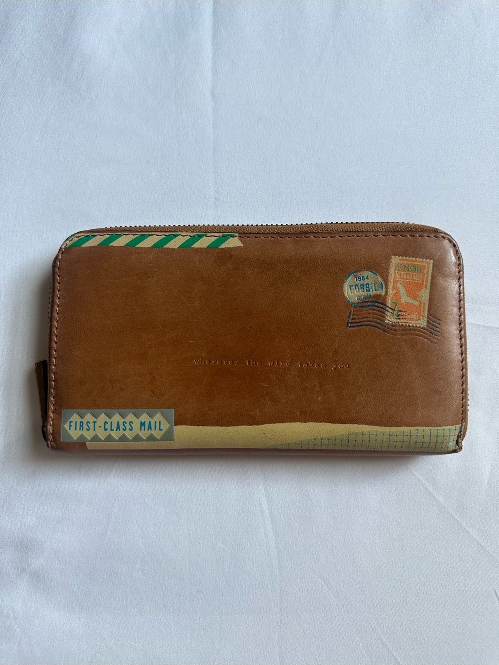 Fossil Genuine Leather Zip-Around Postcard Wallet